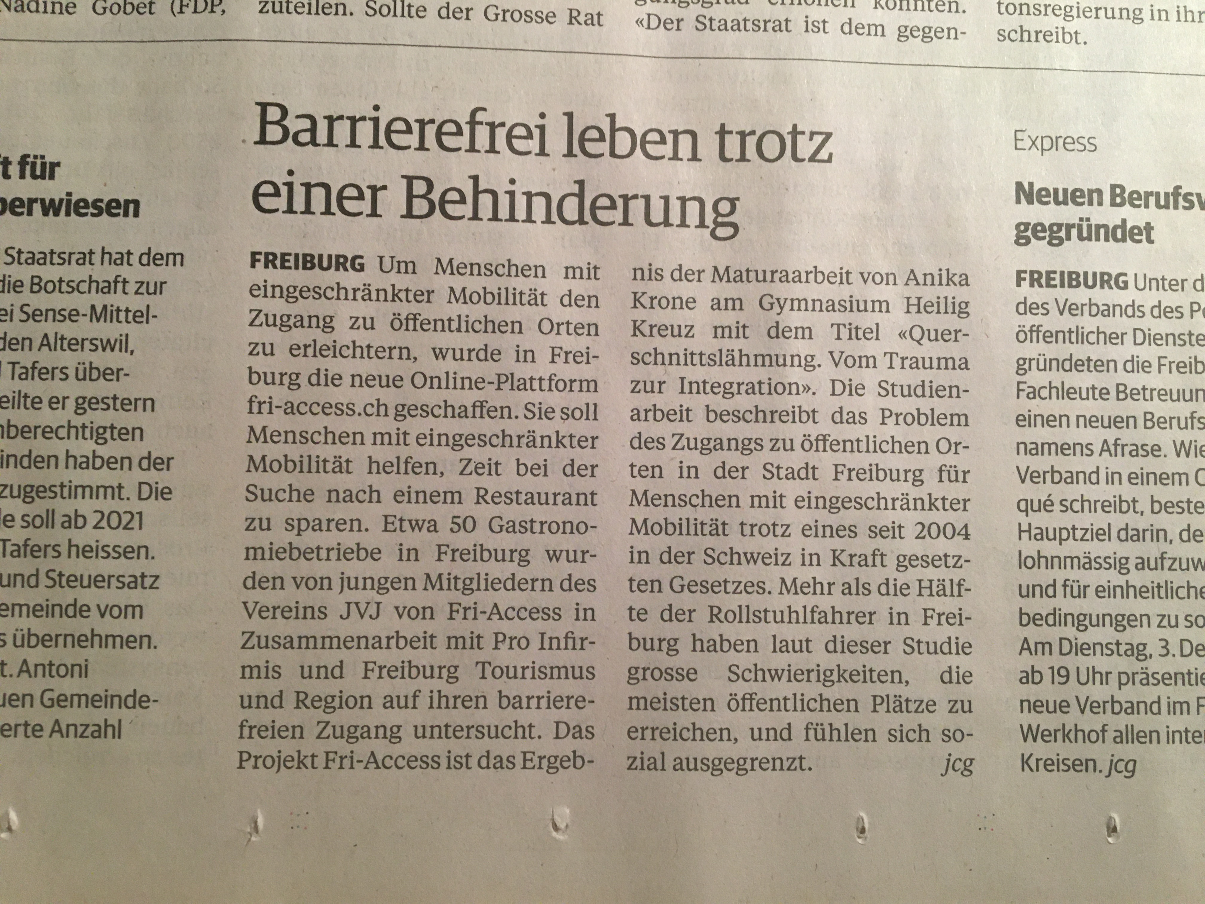 Article dans freiburger nachrichten sur fri access
